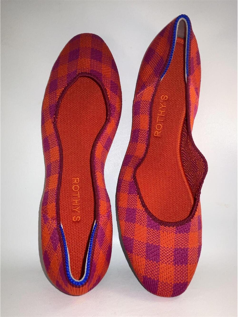Rothy's The Square Gingham Orange Purple Shoes Flat 9.5 New